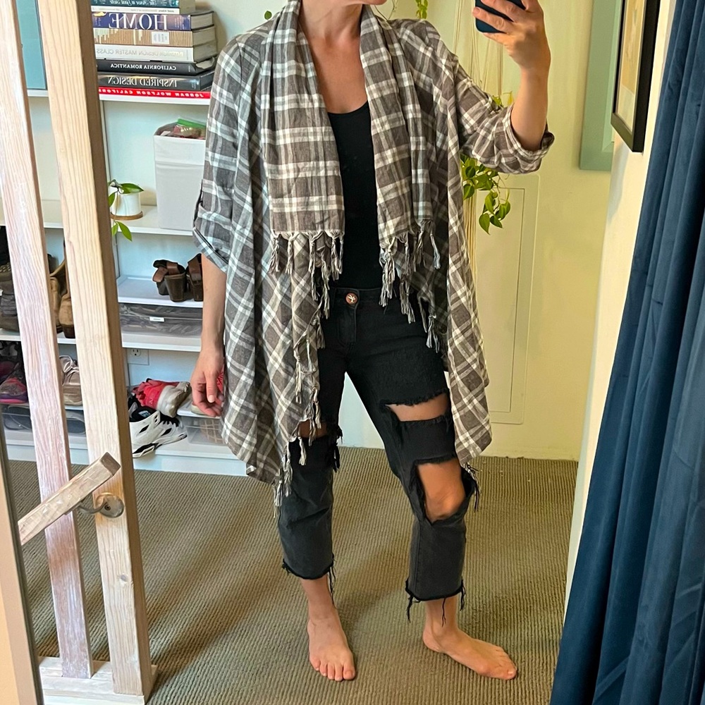 Loose boho coastal cardigan swim cover tassels madras